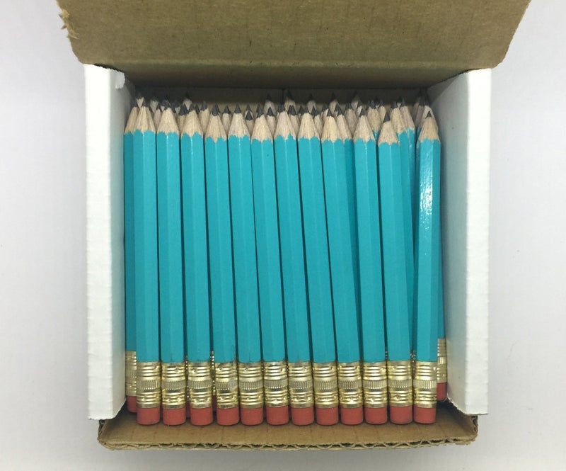 Express Pencils Half Pencils with Eraser - Golf, Pew, Short Mini Non Toxic - Hexagon, Sharpened, #2 Pencil, (Color - Light Turquoise), (Box of 72) half gross Golf Pocket Pencils - Image 2